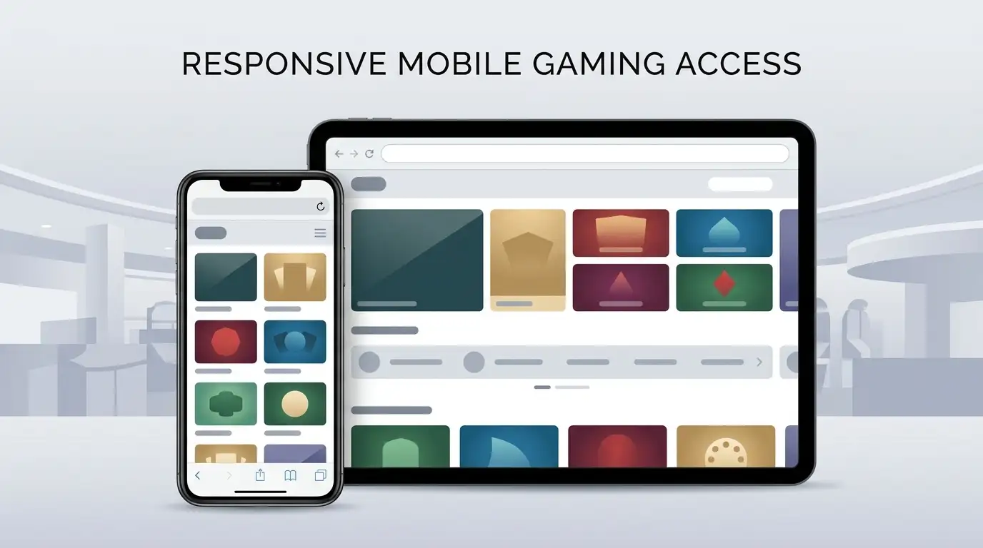 Generic smartphone and tablet showing a mobile casino browsing layout without Jackpoty branding
